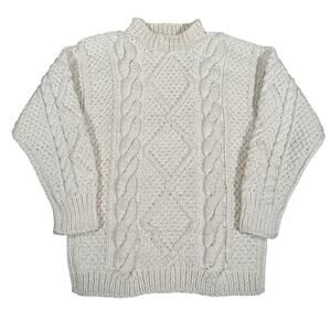 Vintage Cream Cable Knit Chunky Sweater Textured Knit Pullover Cozy Winter Small